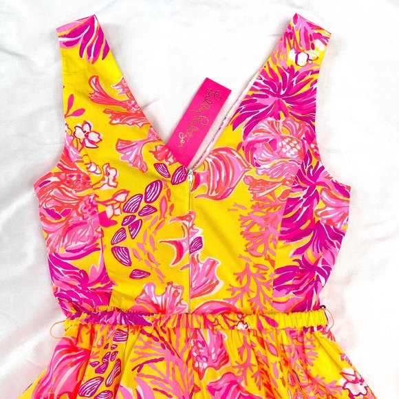 NWT Bri Cotton Midi Dress Calla Yellow Coral Floral Dress S - Picture 14 of 16